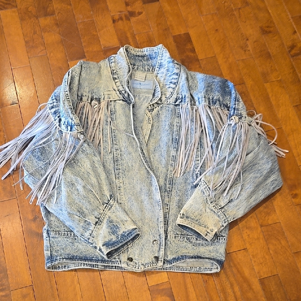 Vintage Sergio Valente Genuine Leather Fringe Jean Jacket Conchos